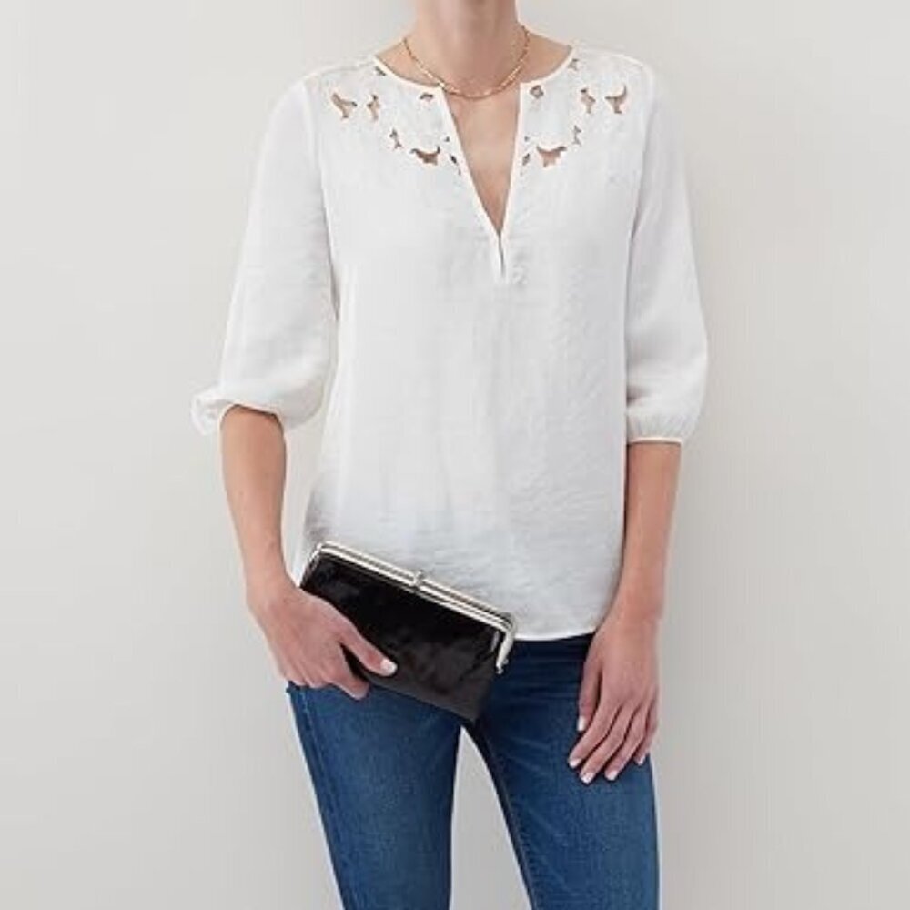 Hobo International Lauren Genuine Leather Clutch Wallet Black Silver Hardware